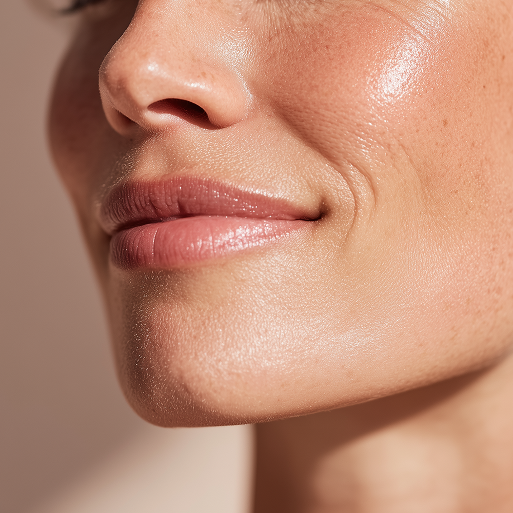 Visage d'une femme avec une peau éclatante et un teint lumineux