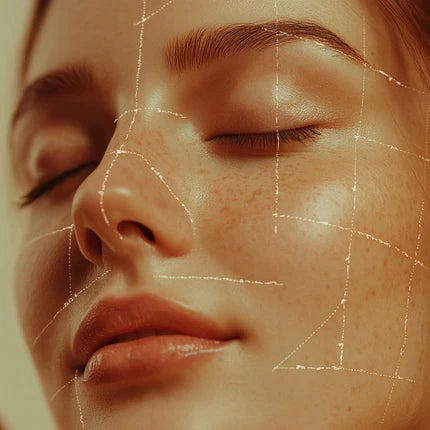 Visage de femme qui ferme les yeux avec une peau qui a l'air hydratée